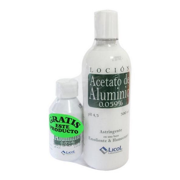 ACETATO DE  ALUMINIO 0.059% PH 4.5 PROMOCIÓN FRASCO X 500 ML GRATIS FRASCO X 120 ML 