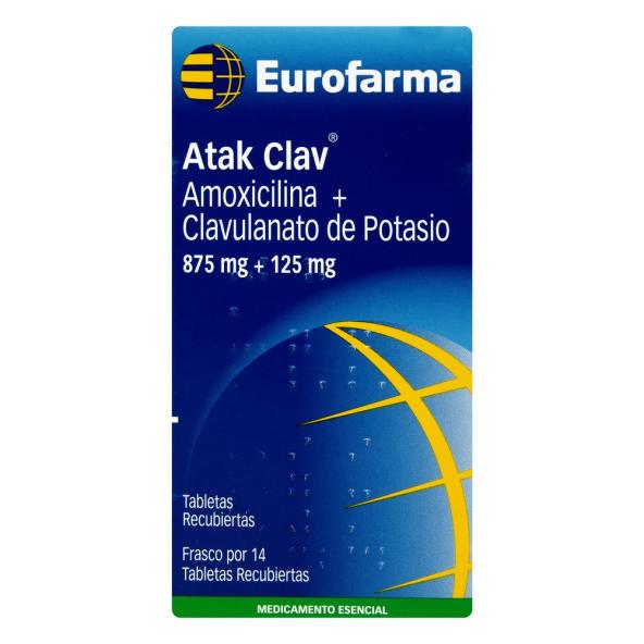 ATAK CLAV 875/125 mg  875+125mg  FRASCO X 14 TABLETAS RECUBUIERTAS- EUROFARMA