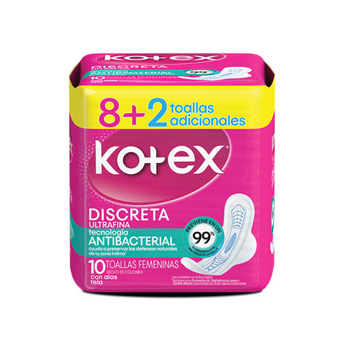 KOTEX TOALLAS DISCRETA X 10 UNIDADES (8+2 ADICIONALES)