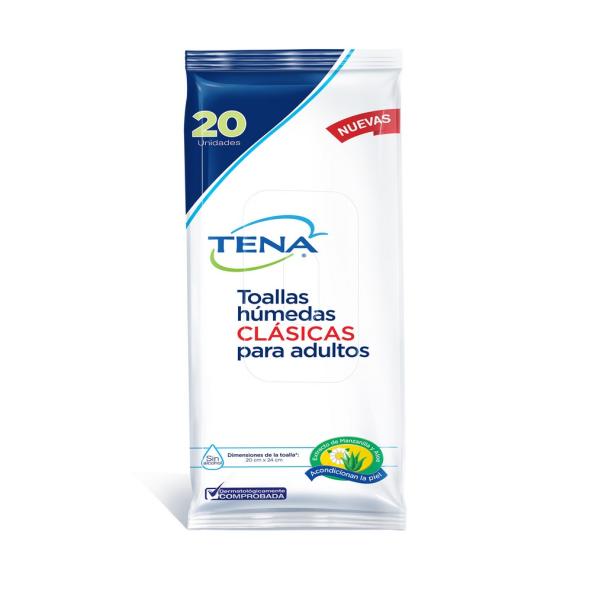 TENA TOALLAS HÚMEDAS CLÁSICAS PARA ADULTOS X 20 UNIDADES SIN ALCOHOL (20X24CM)