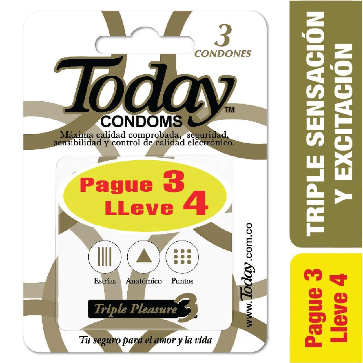 TODAY TRIPLE PLEASURE PAGUE 3 LLEVE 4 PRESERVATIVOS