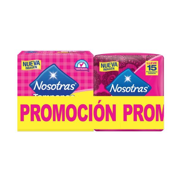 NOSOTRAS TAMPONES REGULAR X 10 UNIDADES + NOSOTRAS PROTECTORES MULTIESTILO X 15 UNIDADES