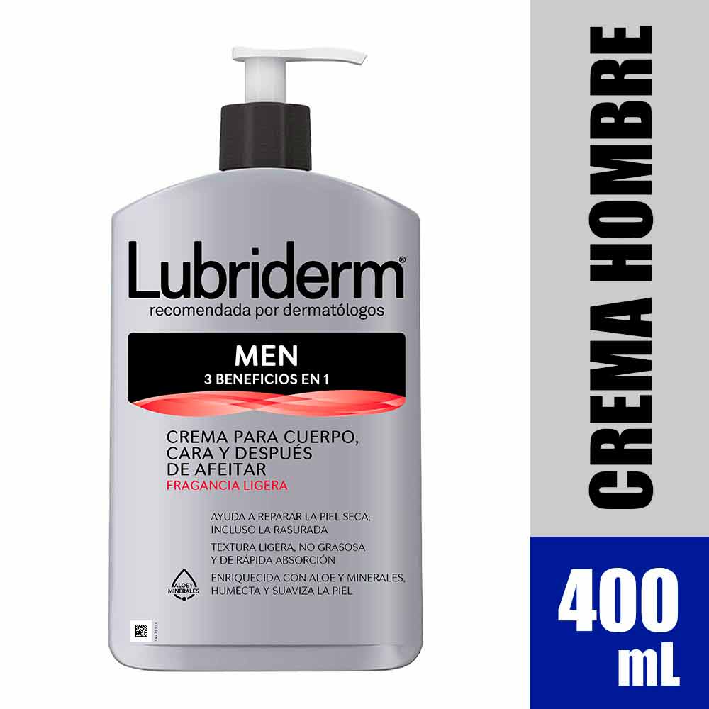 LUBRIDERM MEN FRASCO X 400 ML (CREMA PARA EL CUERPO/CARA/DESPUES DE AFEITAR FRAGANCIA LIGERA)