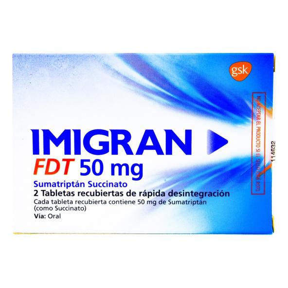 IMIGRAN FDT TAB 50 mg CAJA X 2 TABLETAS RECUBIERTAS - GSK