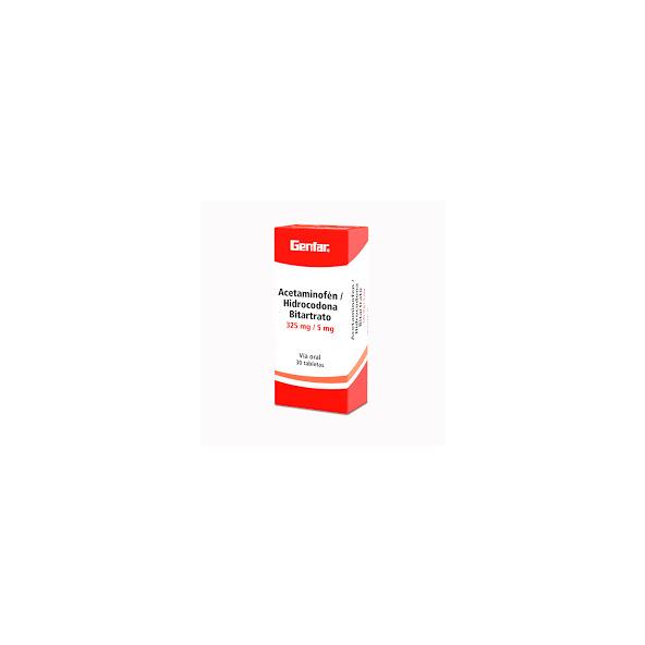 ACETAMINOFÉN / HIDROCODONA BITARTRATO 325MG / 5MG CAJA X 30 TABLETAS (GENFAR)