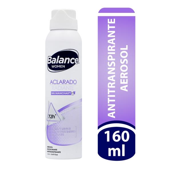 BALANCE WOMEN ACLARADO RADIANTE SIN MANCHAS AEROSOL ANTITRANSPIRANTE FRASCO X 160 ML