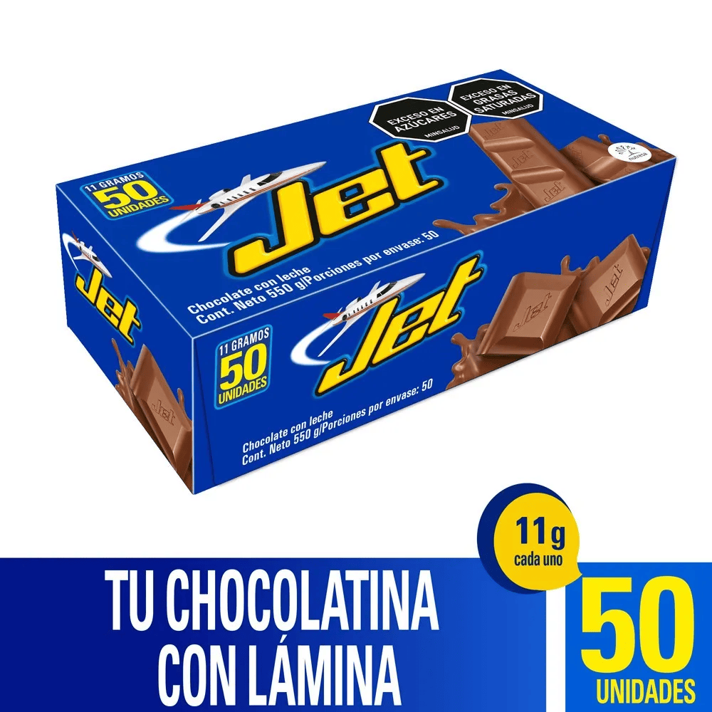 Chocolatina Jet Leche Plegadiza X 50 Unidades 12gr