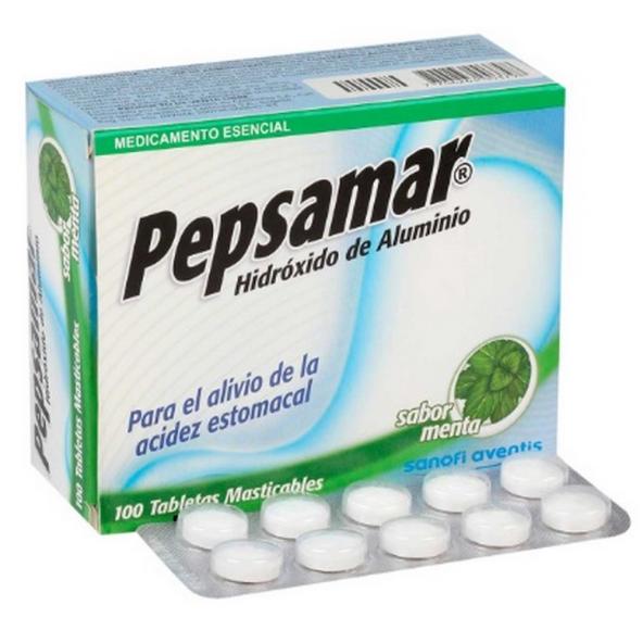 PEPSAMAR HIDRÓXIDO DE ALUMINIO SABOR A MENTA CAJA X 100 TABLETAS MASTICABLES