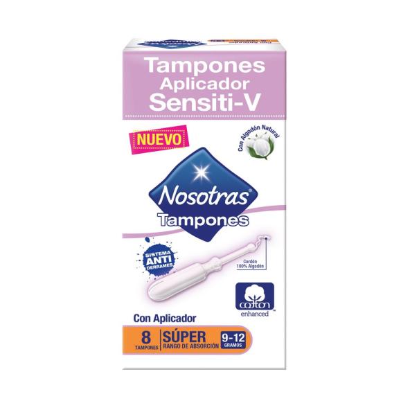 NOSOTRAS TAMPONES SENSITI-V SUPER CON APLICADOR CAJA X 8 UNIDADES