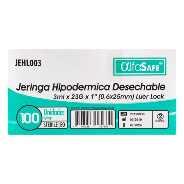 JERINGA 3 ML HIPODERMICA (AZUL) ALFA SAFE (3P/23G)