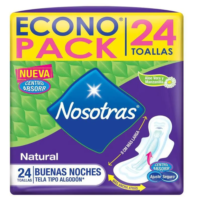 Toallas Nosotras Buenas Noches Natural Aloe Vera Paquete X 24 Unidades