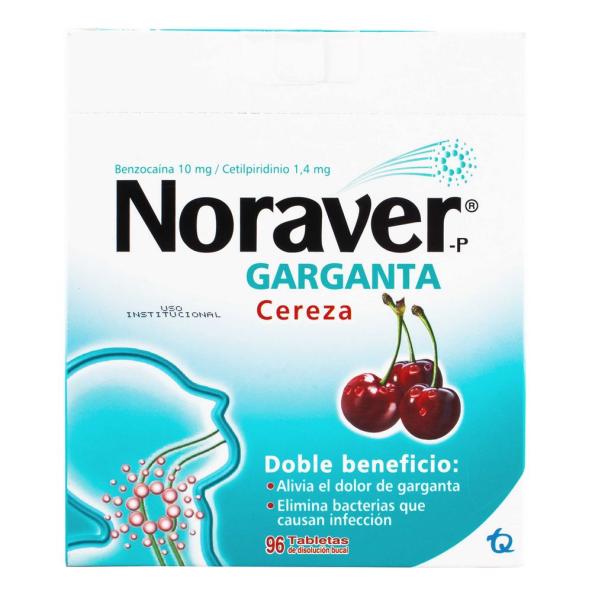 NORAVER GARGANTA CEREZA CAJA X 96 TABLETAS MASTICABLES