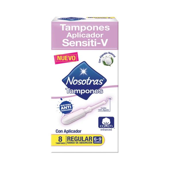 NOSOTRAS TAMPONES SENSITI-V REGULAR CON APLICADOR CAJA X 8 UNIDADES