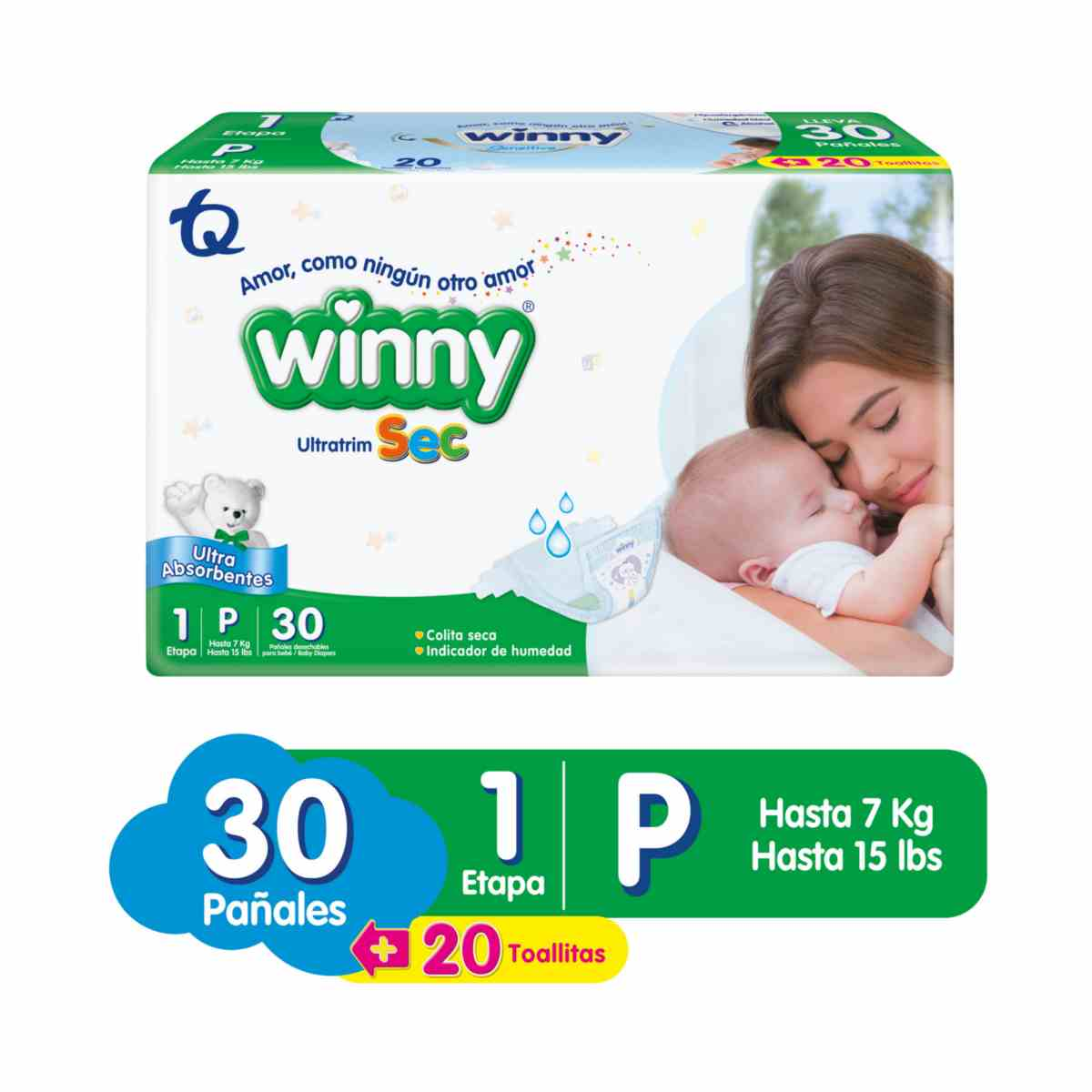 Panal Winny Ultratrim Sec Talla 1 Pqte X 30 Und Gratis Toallas Humedas