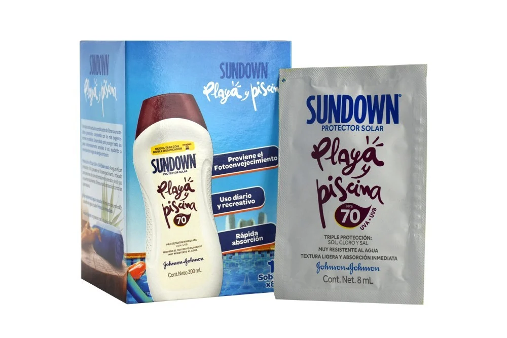 SUNDOWN PROTECTOR SOLAR PLAYA Y PISCINA FPS 70 CAJA X 12 SOBRES