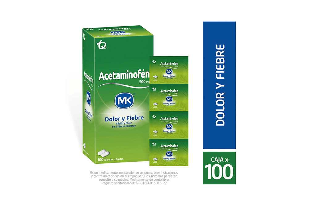 ACETAMINOFEN 500 MG MK CAJA X 100 TABLETAS RECUBIERTAS